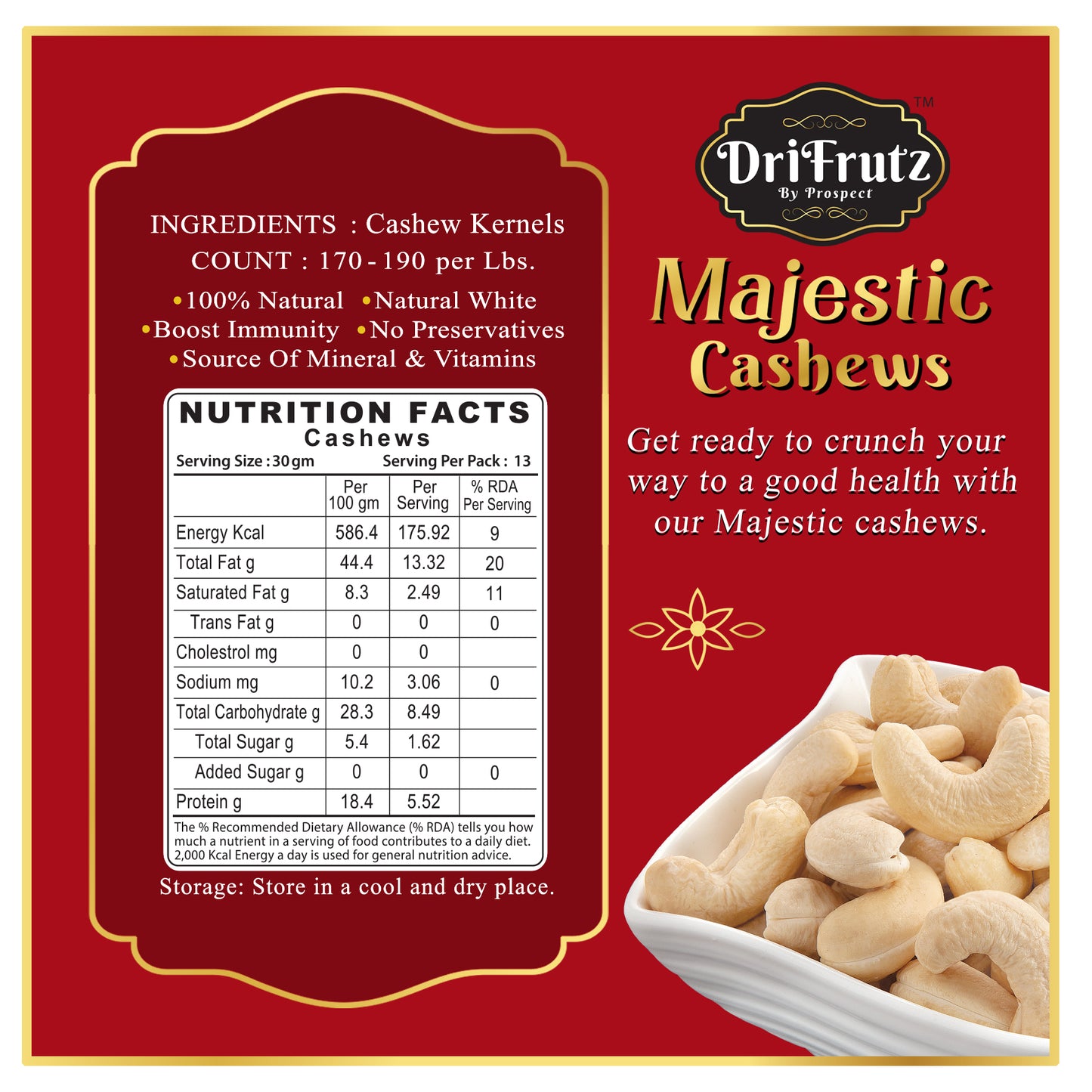 Majestic Cashews-250 gm - DriFrutz